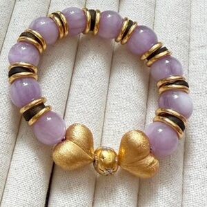 Lavender Beads with Crystal and Gold Bracelet